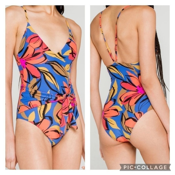 O’NEILL Women’s Blue Orange Multicolor GALA V-Neck One Piece Swimsuit Size S - Picture 1 of 6